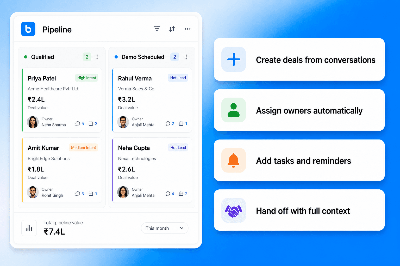 Brixi CRM pipeline turning conversations into deals