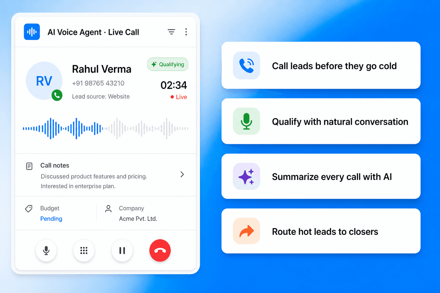 Brixi AI voice agent on a live qualification call