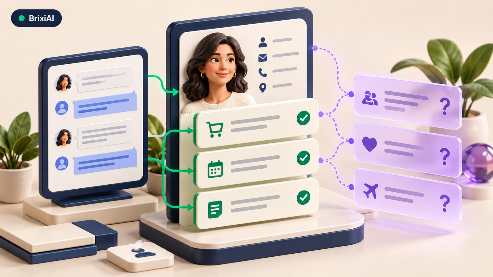 3D customer record distinguishing evidence-backed facts from uncertain inferred preferences.